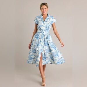 Red dress boutique midi dress - EVEN THE SCORE BLUE & WHITE MIDI DRESS